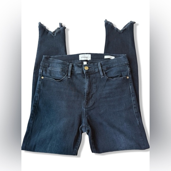 FRAME Denim - Le High Skinny Double Triangle Raw Hem Jeans | Keen Dark Wash | 29 - Picture 5 of 16
